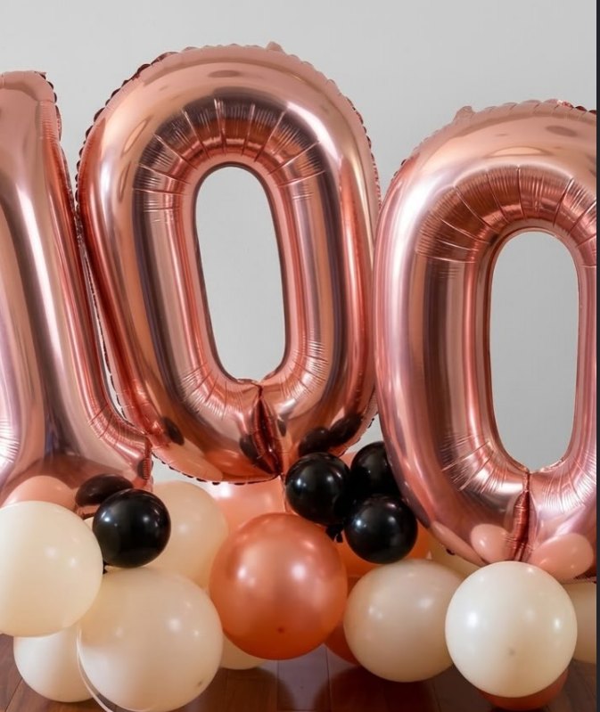 Instagram post: rose gold 100 balloons